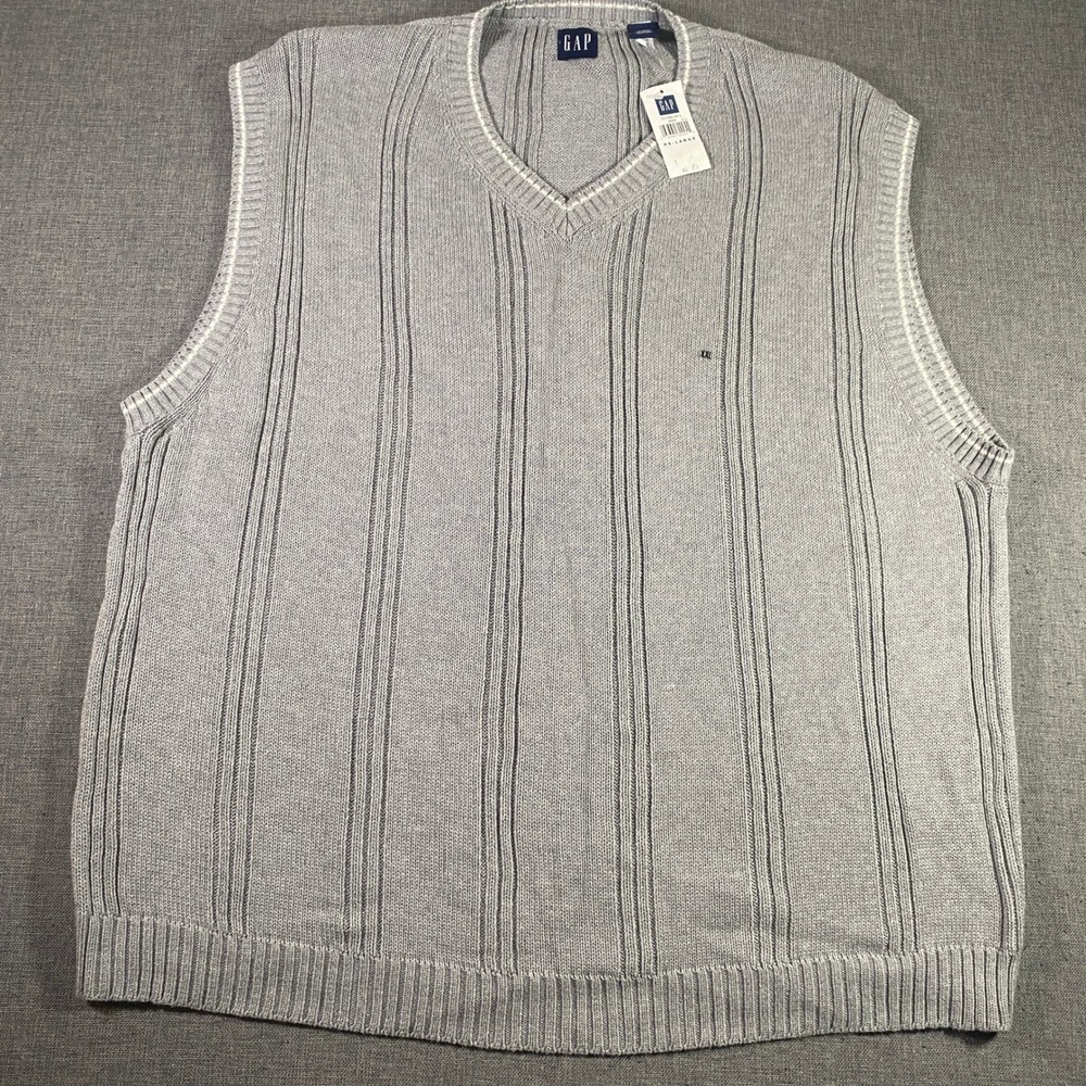GAP Mens XXL Gray Striped Knit‎ Sweater Vest Sleeveless Pullover Top